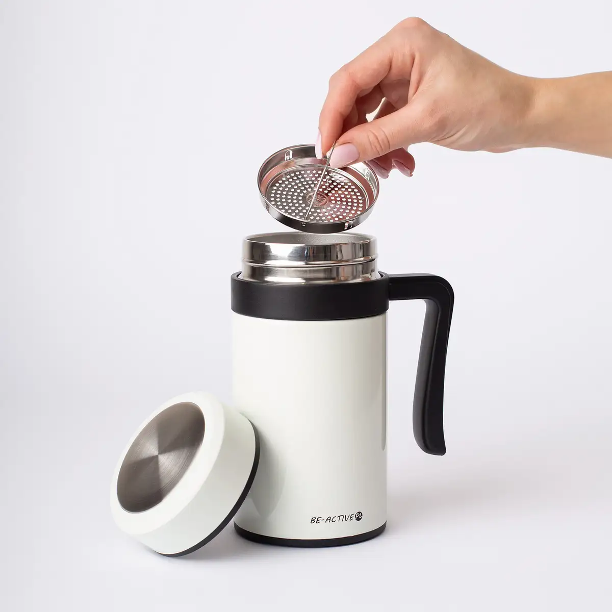 Kubek termiczny termos biały podwójne ścianki duży 450ml na kawę herbatę — 4