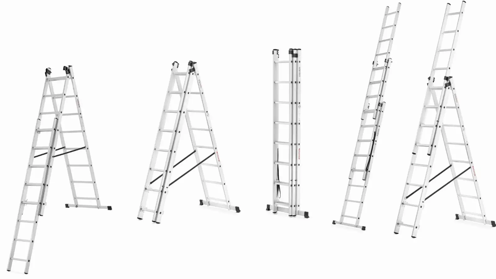 Drabina aluminiowa 3x8 wielofunkcyjna na schody HIGHER 6,48m 150kg + GRATIS — 3