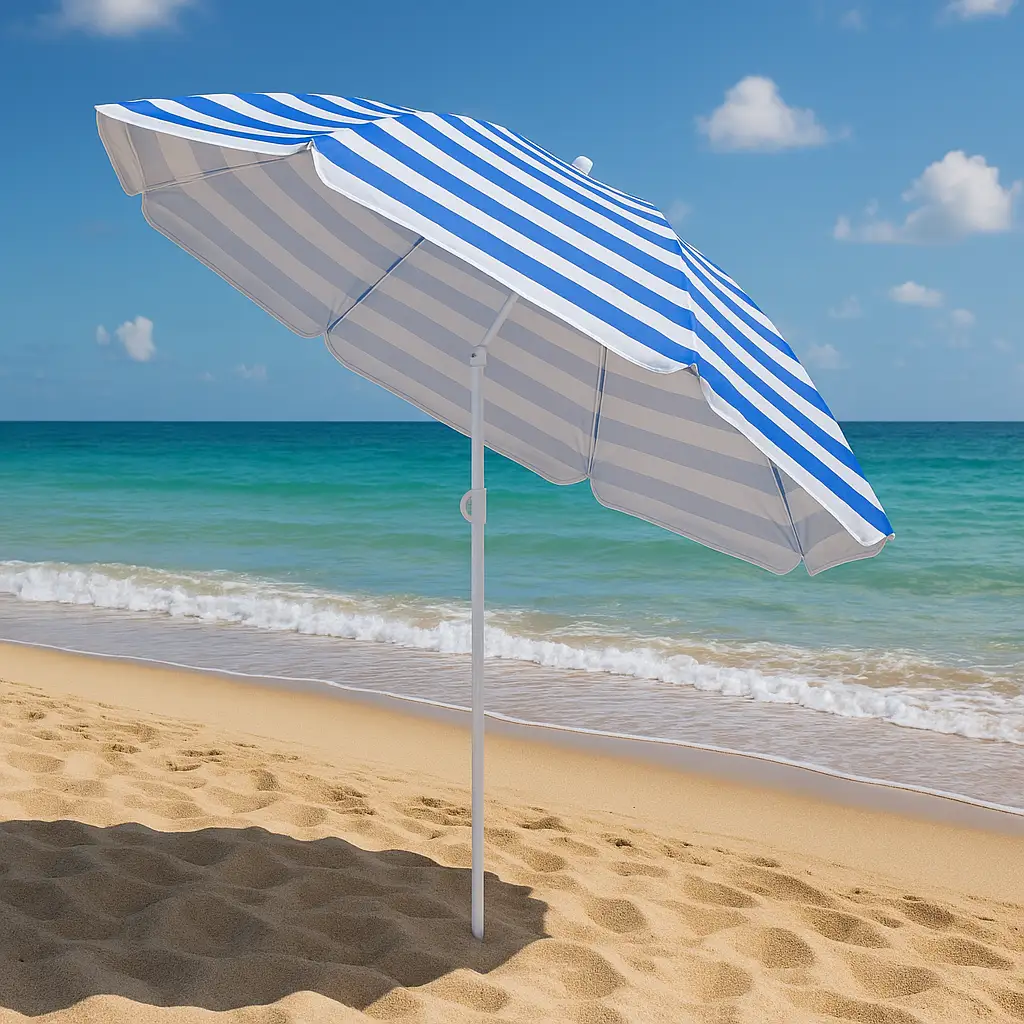 Parasol plażowy ogrodowy składany na balkon 180cm Niebieskie paski