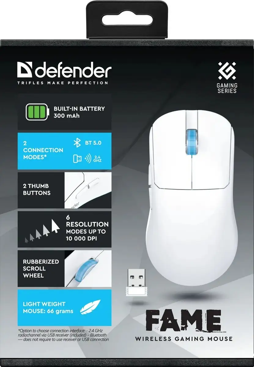 MYSZ DEFENDER GM-516 FAME RF+BT OPTIC 10000dpi 6P BIAŁA — 7