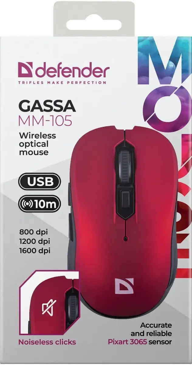 MYSZ DEFENDER GASSA MM-105 RF SILENT CZERWONA — 6