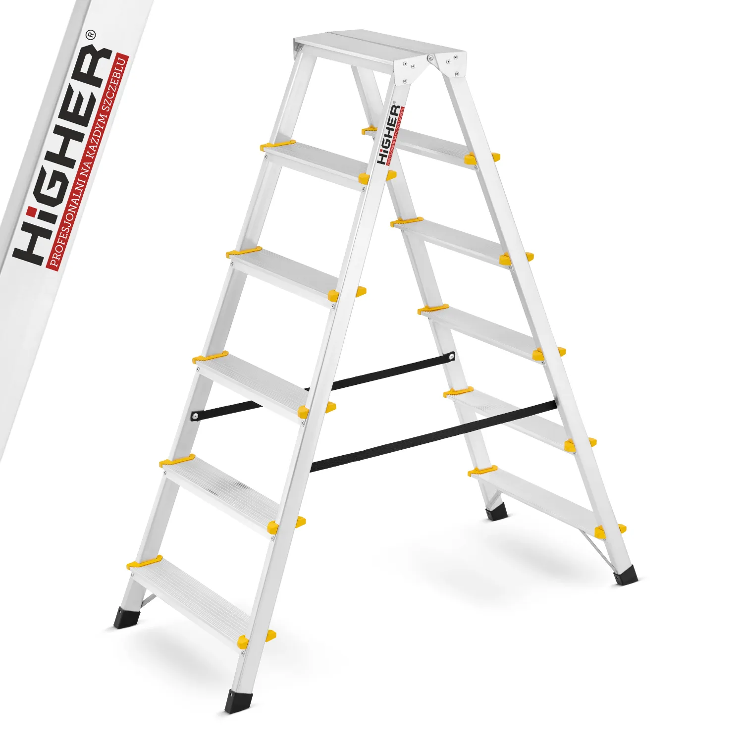 Drabina aluminiowa domowa dwustronna składana HIGHER 2x6 stopni taboret podnóżek schodek