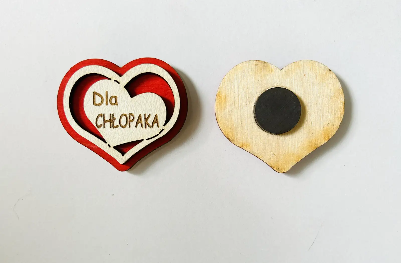 magnes  5cm  serce drewniane Chłopak 5szt.