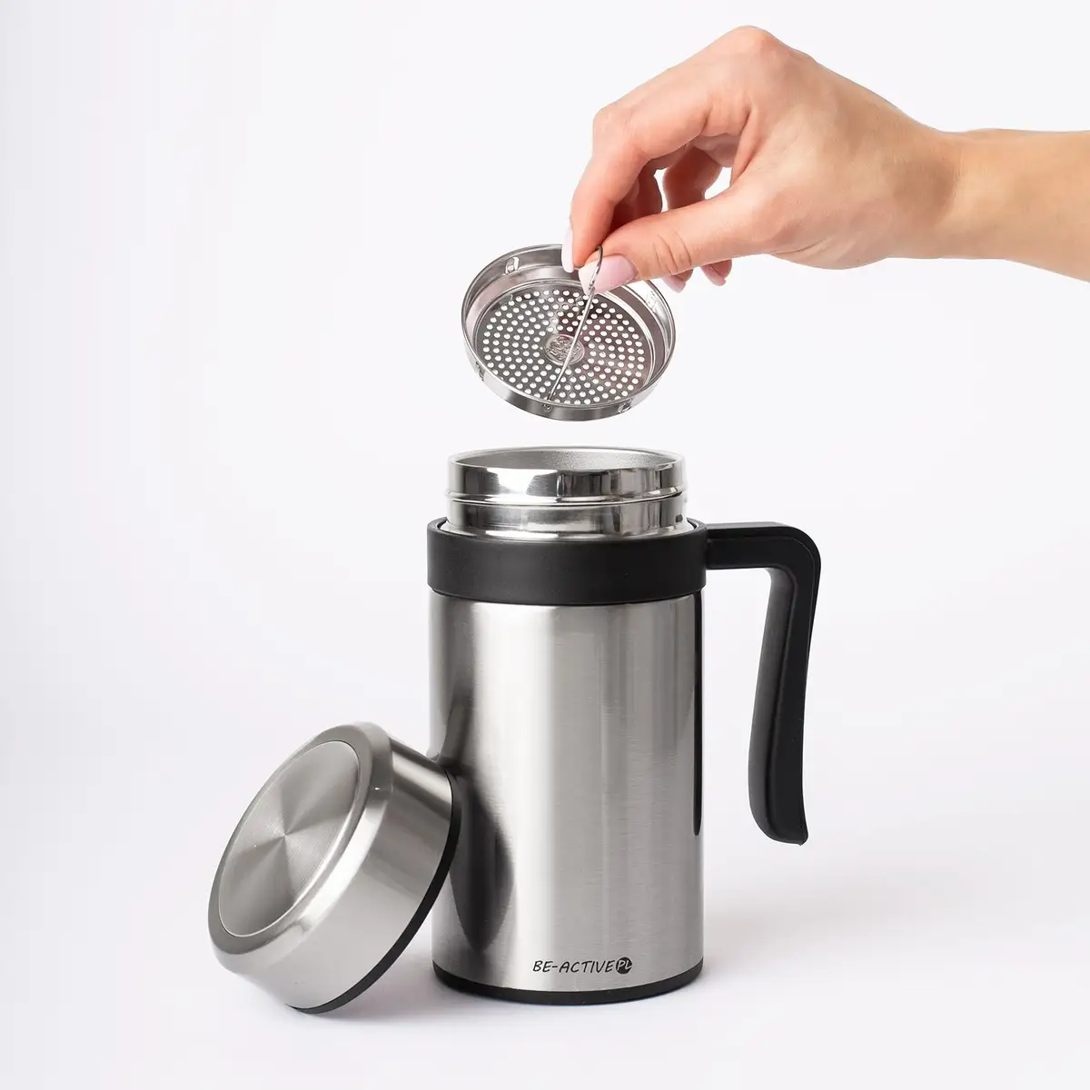 Kubek termiczny termos srebrny podwójne ścianki duży 450ml na kawę herbatę — 7