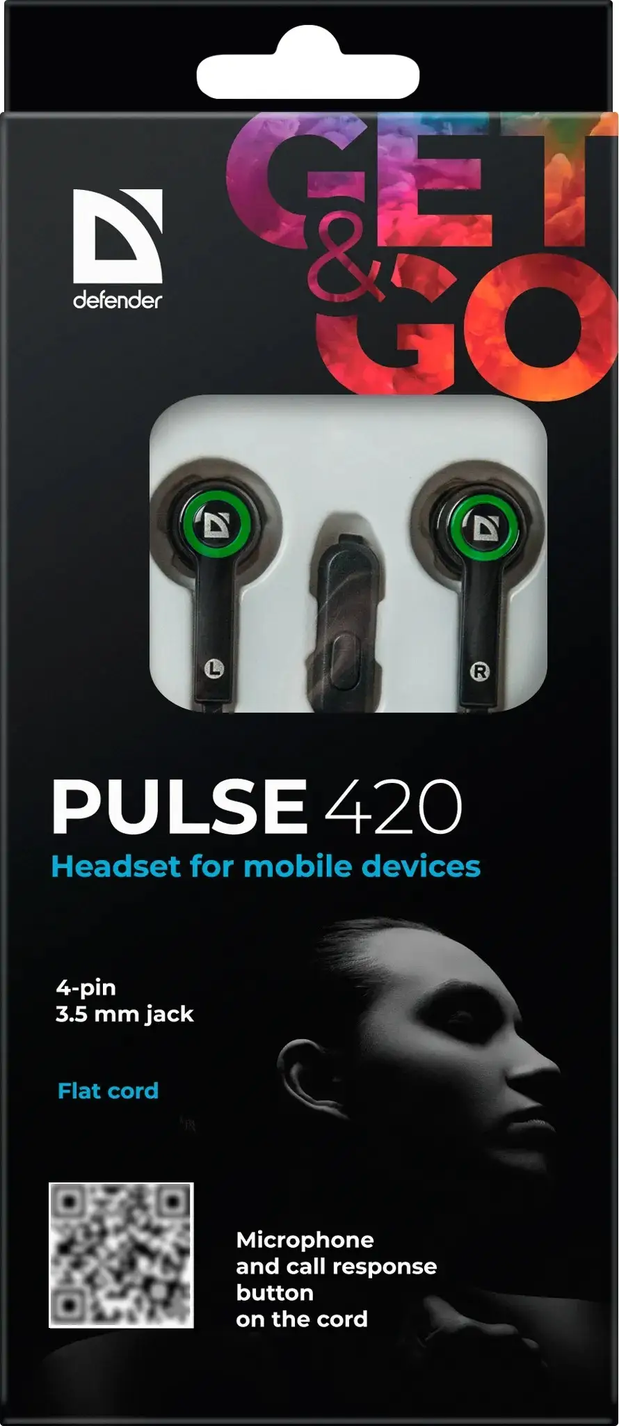 SŁUCHAWKI DEFENDER DOUSZNE z mikrofonem PULSE 420 CZARNO-ZIELONE 4-PIN — 6