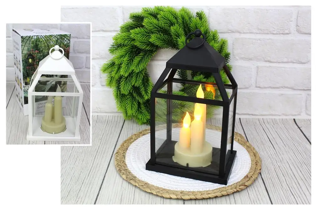 lampion latarnia szkło-plastik LED z trzema świecami 25x15cm | AE-7294