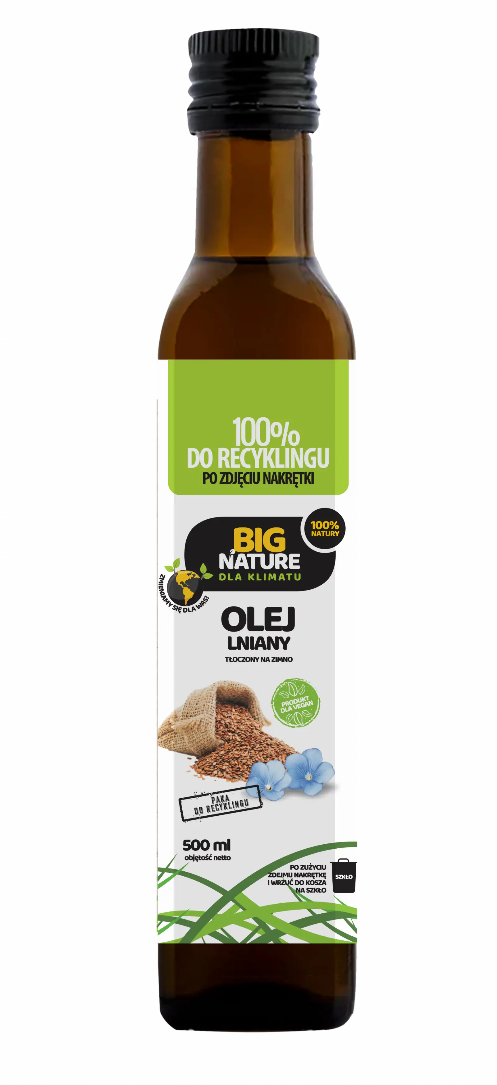 Olej lniany tłoczony na zimno 500ml - BIG NATURE