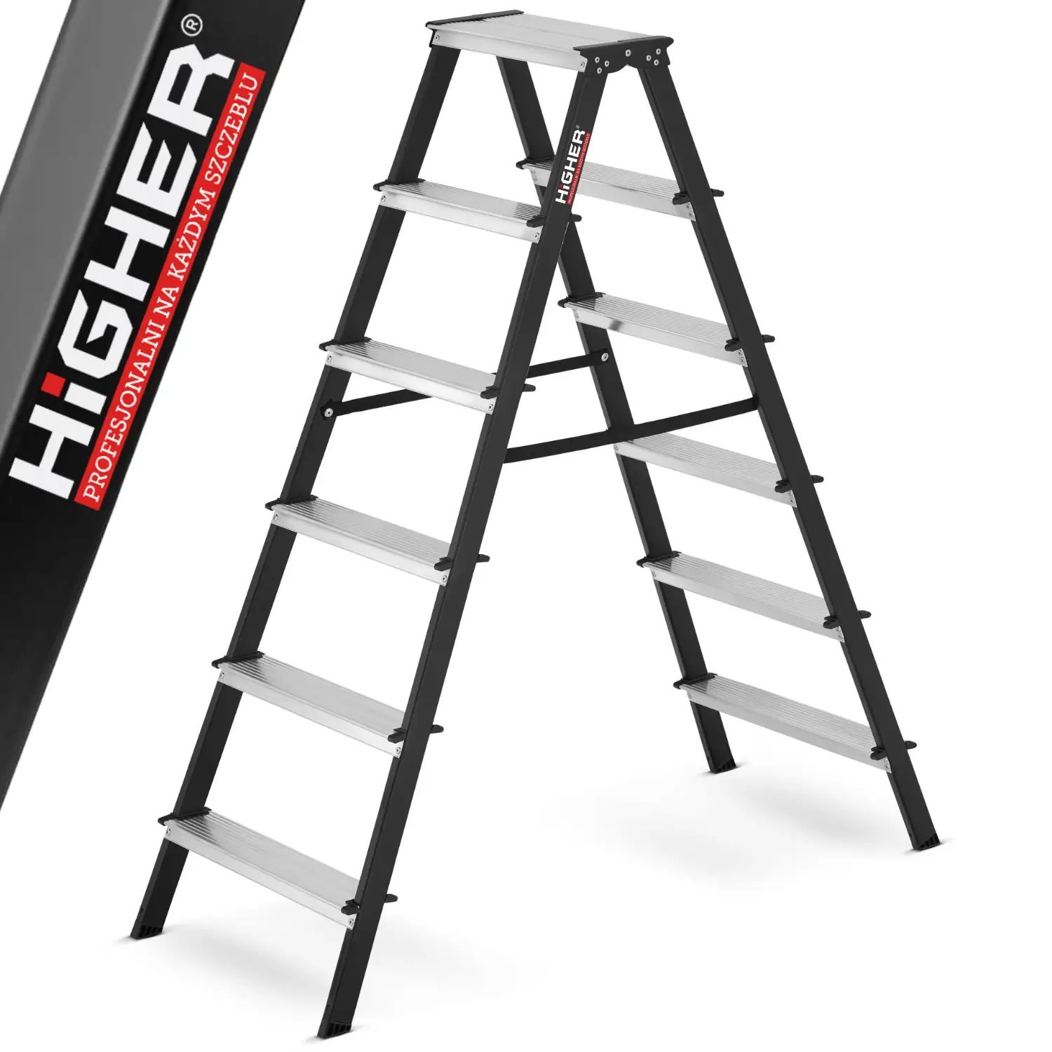 Drabina drabinka domowa 2x6 dwustronna składana MOCNA 150 kg HIGHER schodki
