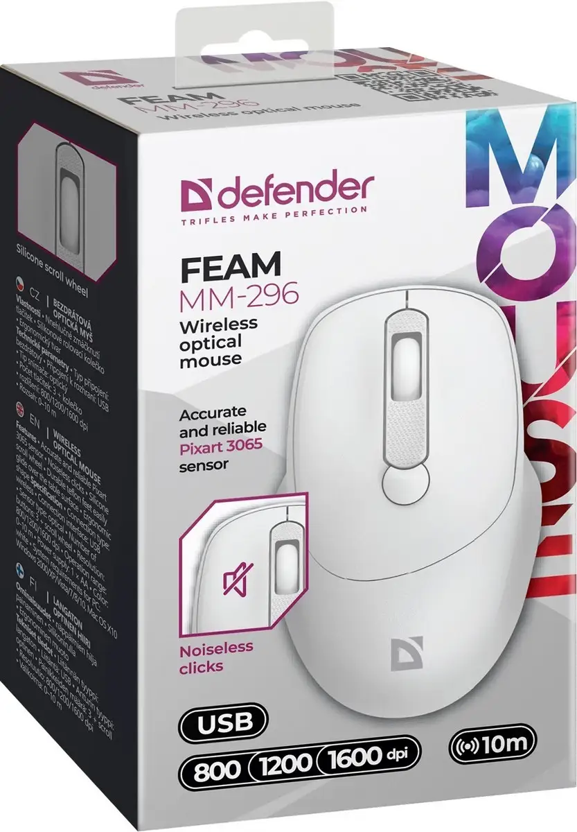 MYSZ DEFENDER FEAM MM-296 RF SILENT BIAŁA — 2