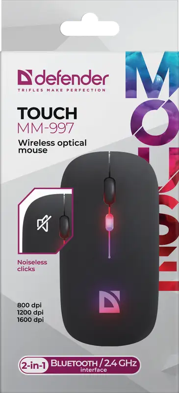 MYSZ DEFENDER TOUCH MM-997 RF+BT SILENT RGB AKU CZARNA — 5