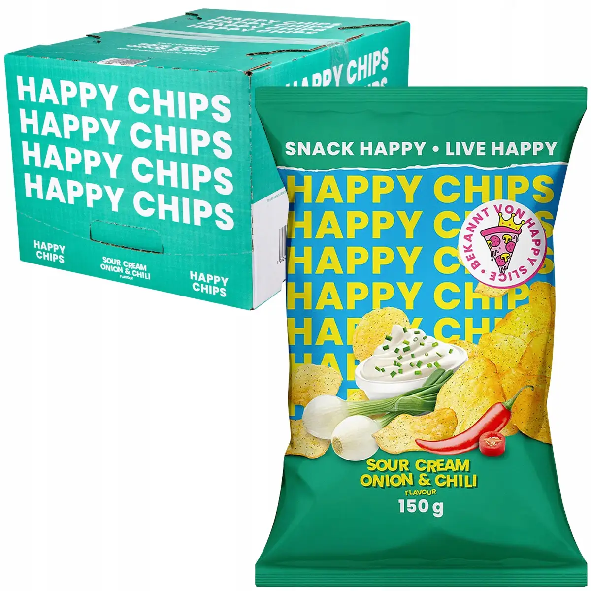 Happy Chips Chipsy o Smaku cebula i Chili 150g Karton — 3