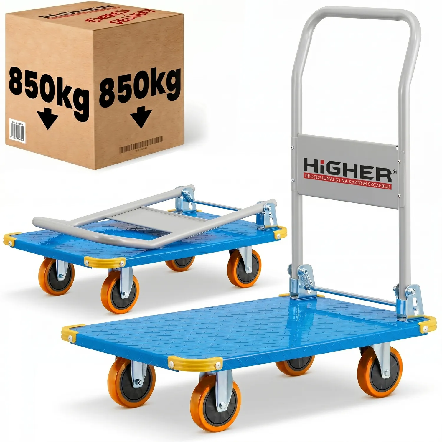 Wózek platformowy transportowy magazynowy 850 kg HIGHER pełne koła