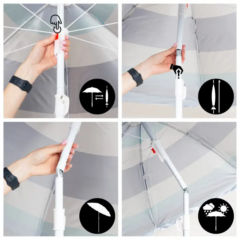 Parasol plażowy ogrodowy składany na balkon 180cm Paski biało-niebieskie — 6