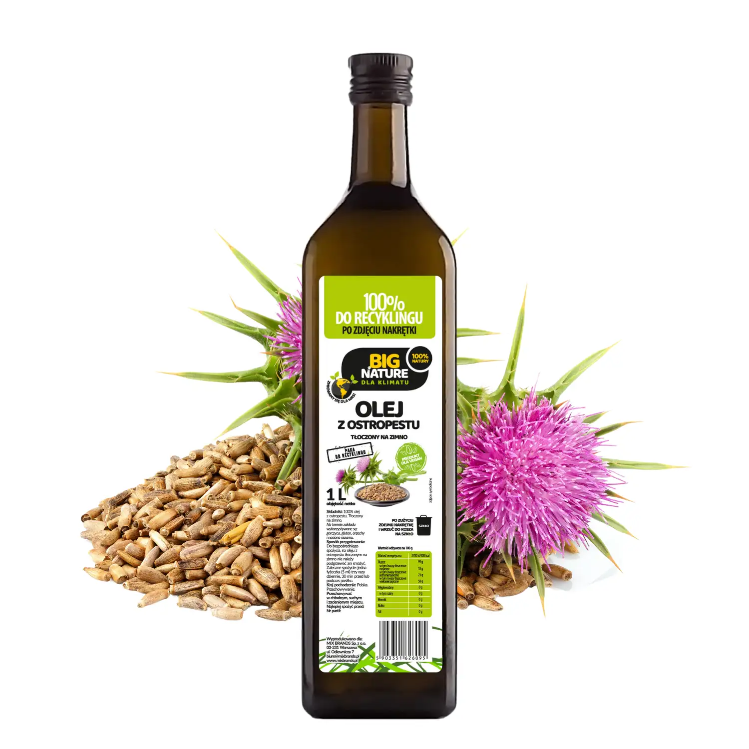 Olej z ostropestu tloczony na zimno 1L  - BIG NATURE