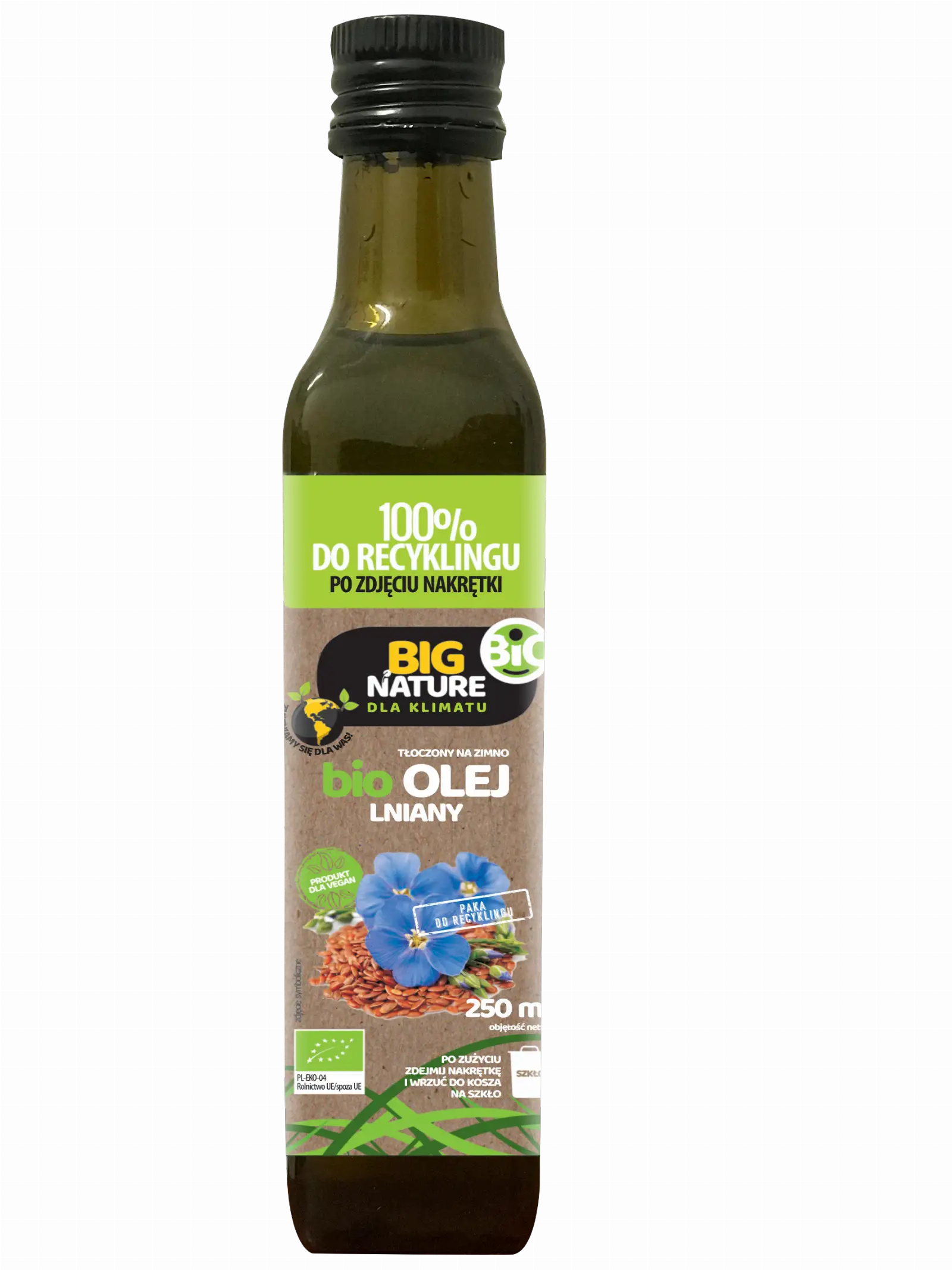 Olej Lniany tłoczony na zimno bio 250ml - BIG NATURE
