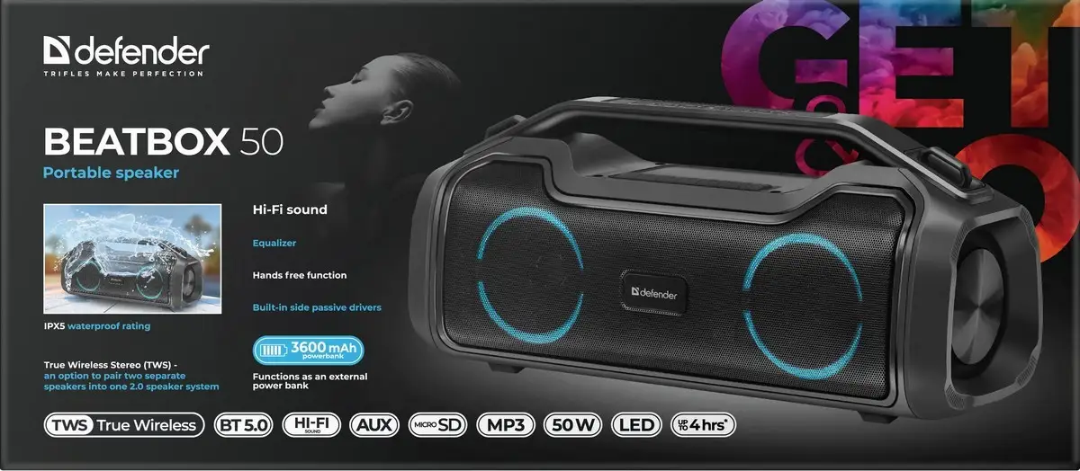 GŁOŚNIK DEFENDER BEATBOX 50 BLUETOOTH 50W — 8
