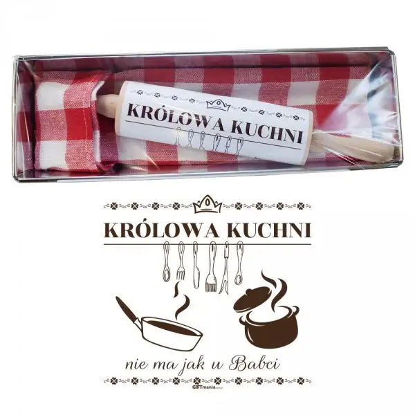 zestaw kuchenny dla Królowej Babci - blacha do pieczenia - ściereczka - wałek