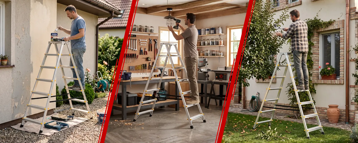 Drabina aluminiowa domowa dwustronna składana HIGHER 2x7 stopni taboret podnóżek schodek — 11
