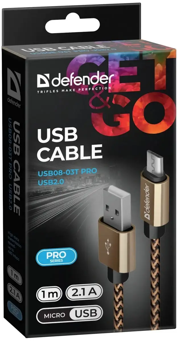 KABEL DEFENDER USB AM-MICRO BM 1.0m 2.1A ZŁOTY — 4