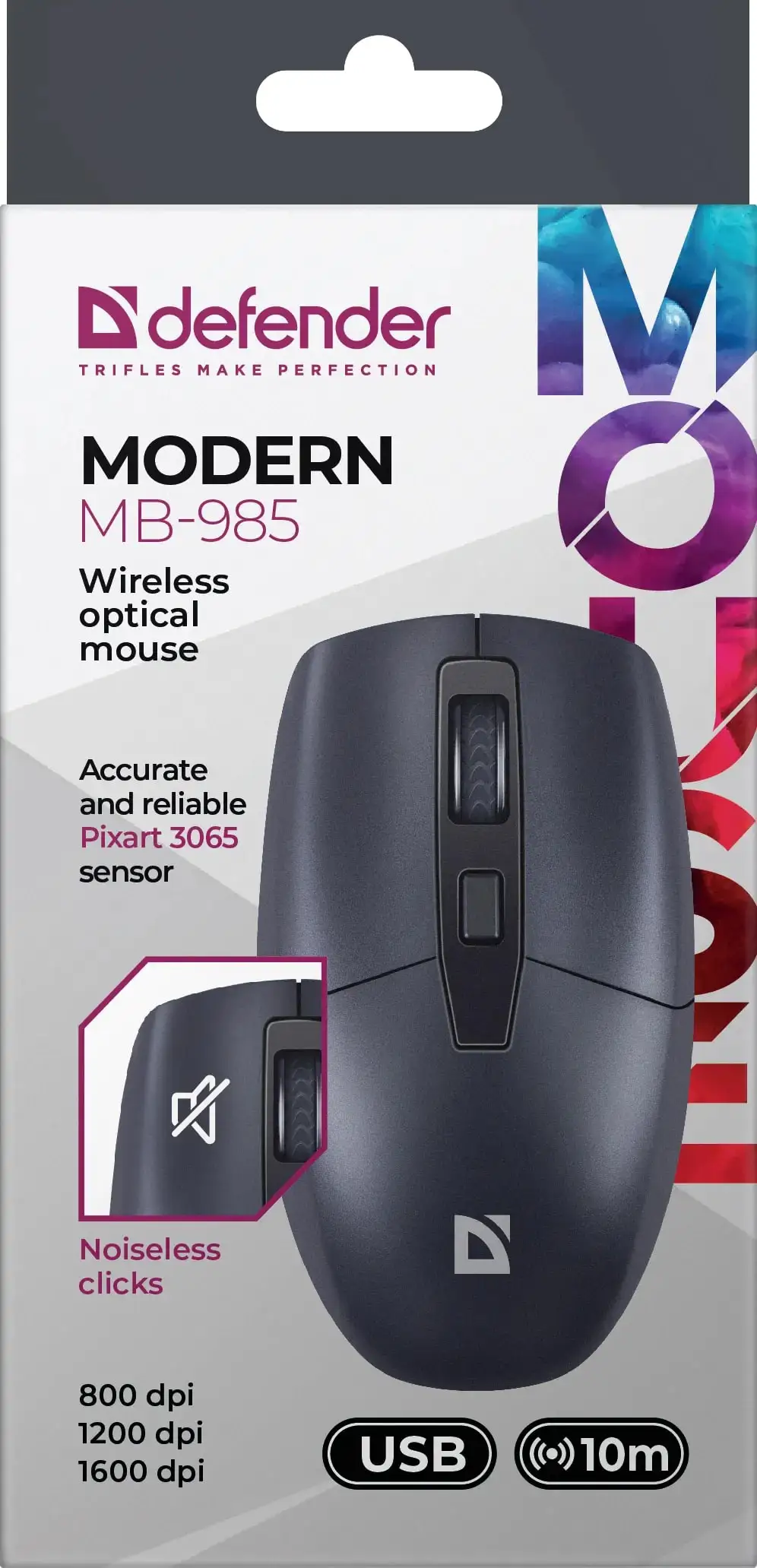 MYSZ DEFENDER MODERN MB-985 RF SILENT CZARNA 1600dpi 4P — 6