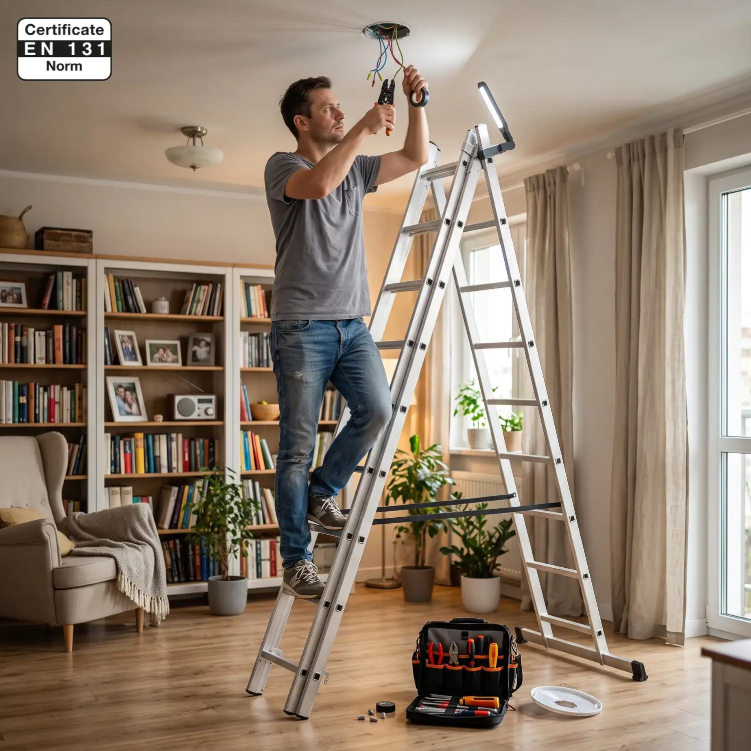 Drabina aluminiowa wielofunkcyjna z adaptacją na schody 3x9 HIGHER 150kg — 4