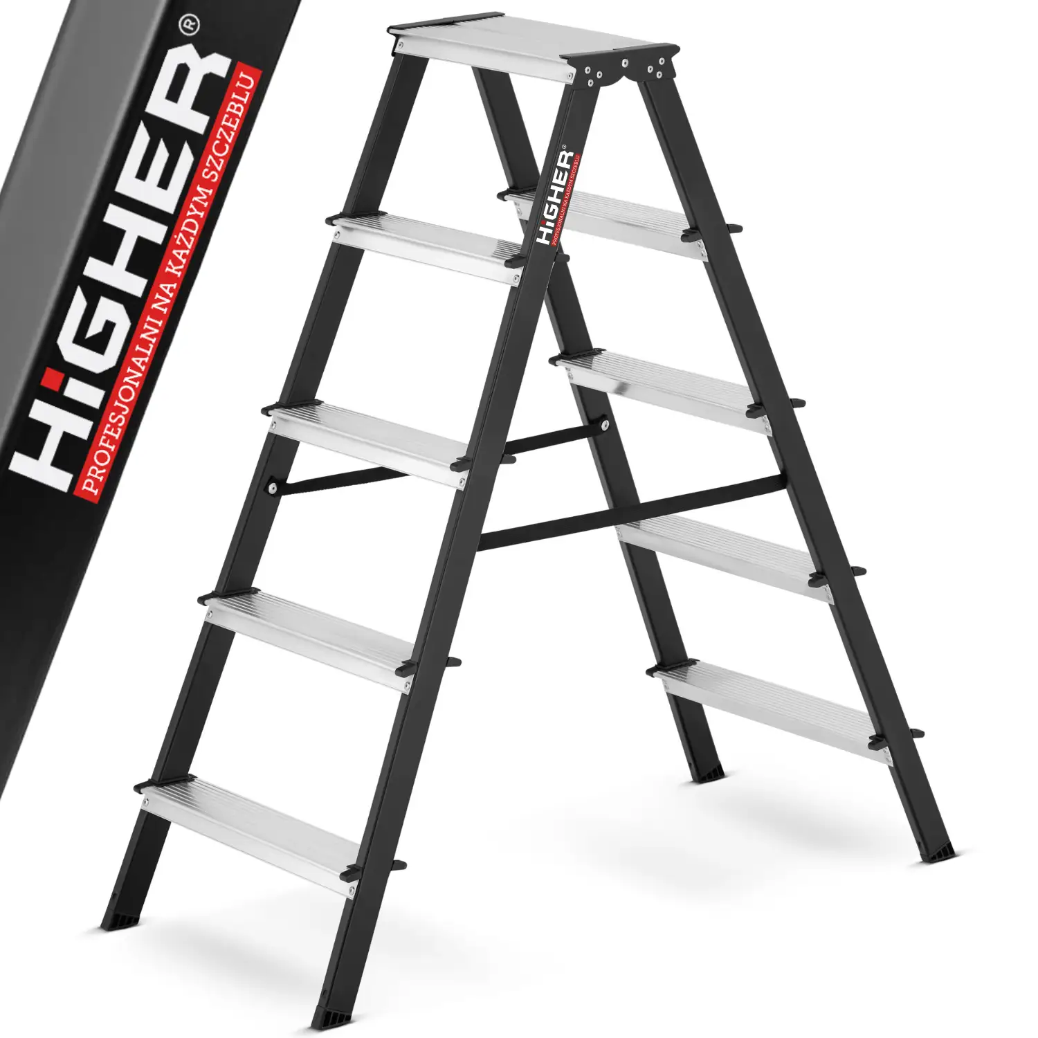 Drabina drabinka domowa 2x5 dwustronna składana MOCNA 150 kg HIGHER schodki