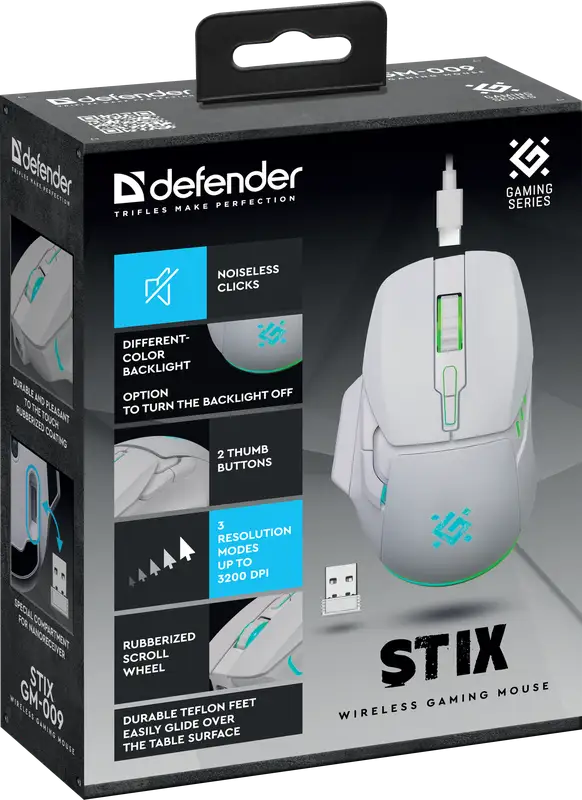 MYSZ DEFENDER GM-009 STIX RF BEZPRZEWODOWA 3200dpi 7P BIAŁA — 4