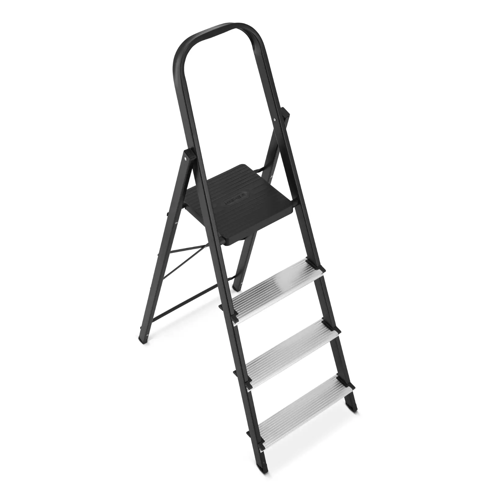 Drabina aluminiowa stalowa domowa HIGHER 4 stopnie 150 kg MOCNA — 7