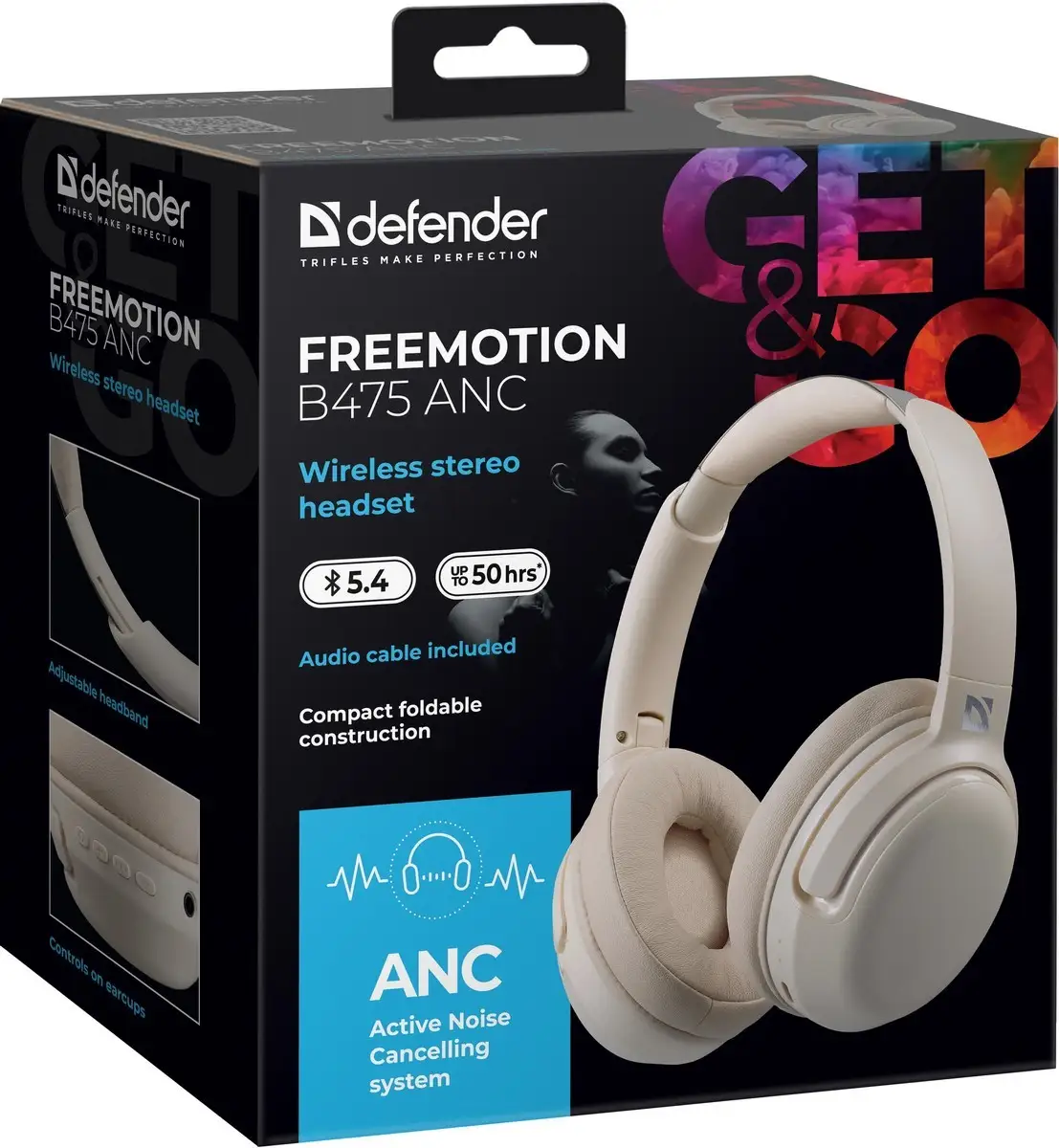SŁUCHAWKI DEFENDER BLUETOOTH FREEMOTION B475 ANC BEŻOWE — 10