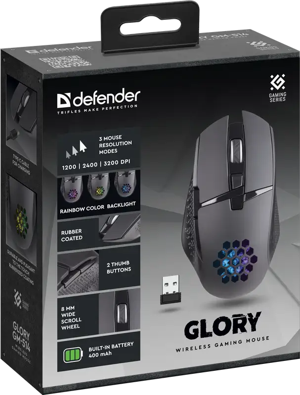 MYSZ DEFENDER GM-514 GLORY OPTIC RF RGB 3200dpi 7P CZARNA — 8