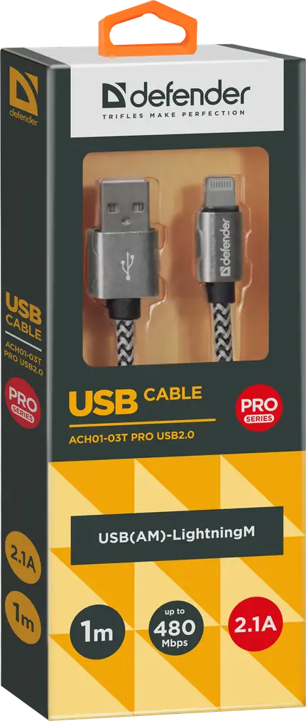 KABEL DEFENDER USB-LIGHTNING 1,0m 2.1A BIAŁY — 4