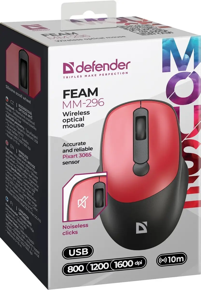 MYSZ DEFENDER FEAM MM-296 RF SILENT CZERWONA — 2