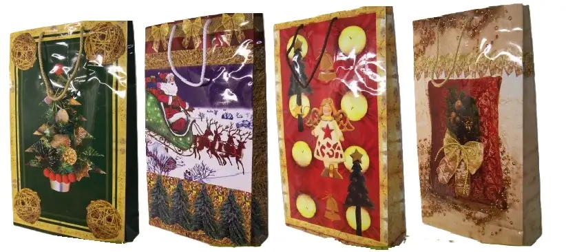torebki  12szt. ozdobne foliowane bożonarodz.  25x39cm - LAK1