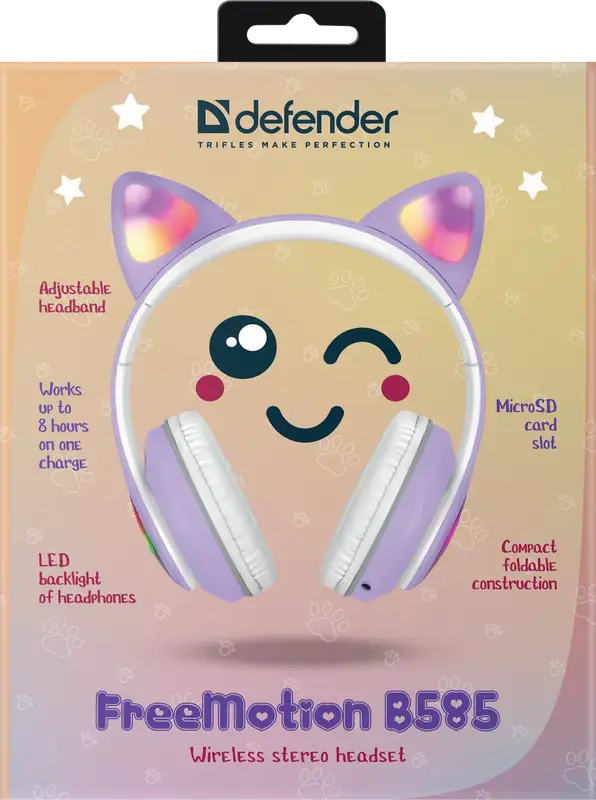 SŁUCHAWKI DEFENDER BLUETOOTH FREEMOTION B585 LED LILAC — 19