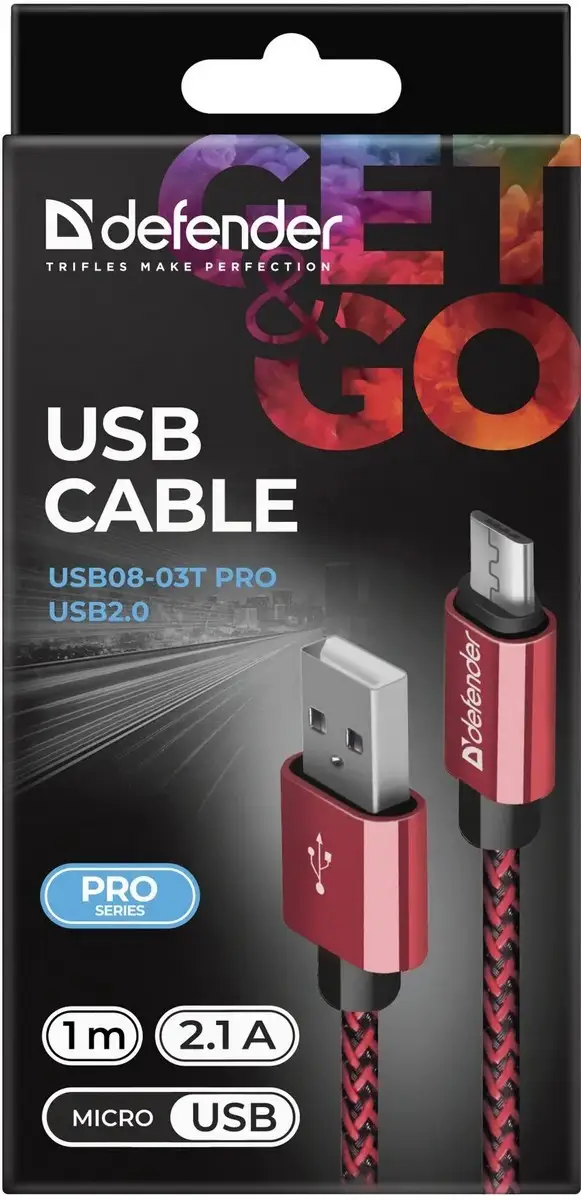 KABEL DEFENDER USB AM-MICRO BM 1.0m 2.1A CZERWONY — 3
