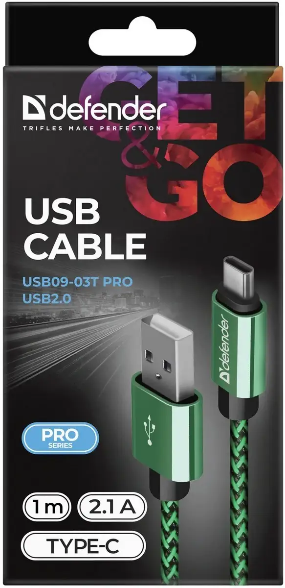 KABEL DEFENDER USB AM-TYPE C 1,0m 2.1A ZIELONY — 3