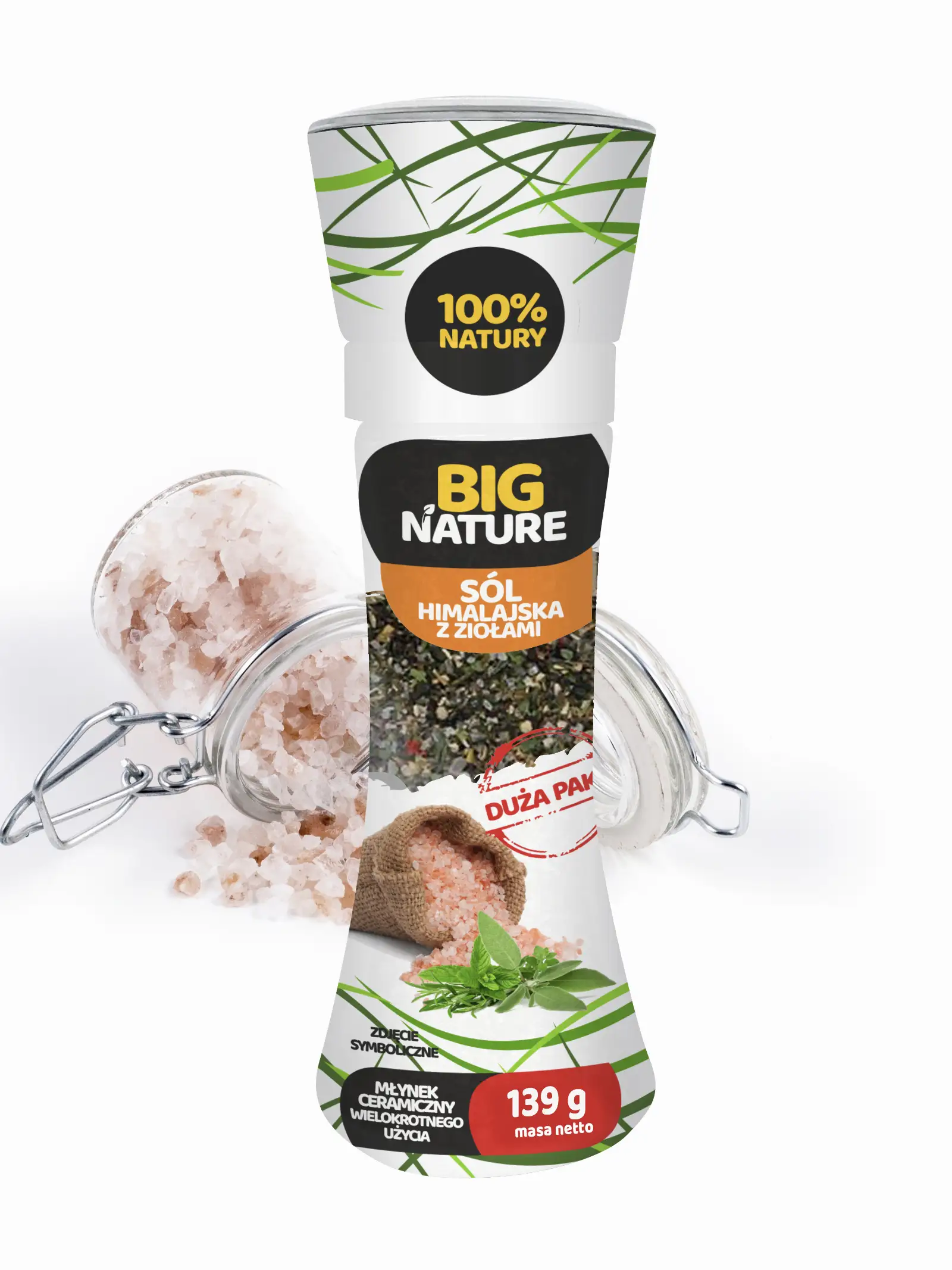 Przyprawa Sól himalajska ziołowa  Młynek 139g Duża Paka - BIG NATURE