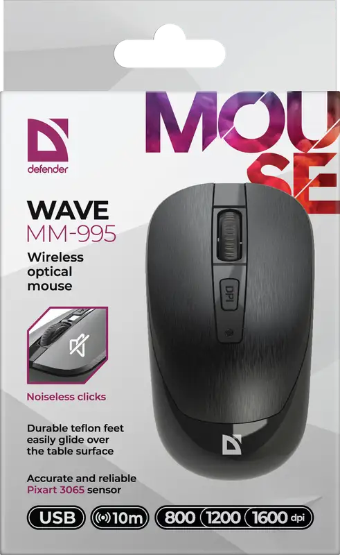 MYSZ DEFENDER WAVE MM-995 RF SILENT CZARNA OPTICAL — 6