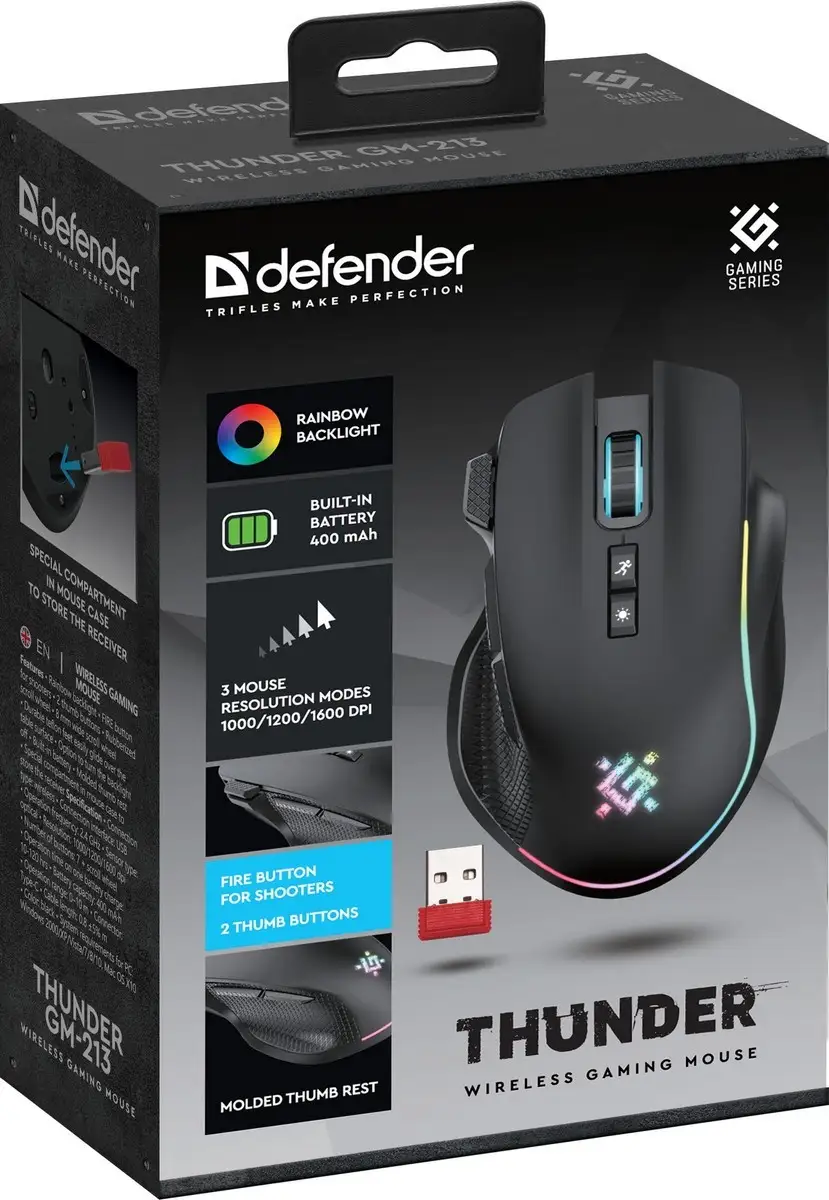 MYSZ DEFENDER GM-213 THUNDER RF 1600dpi 8P CZARNA — 5