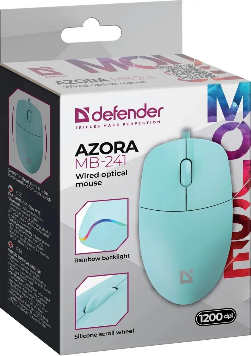 MYSZ DEFENDER AZORA MB-241 OPTICAL 1200dpi 3P MIĘTOWA — 4