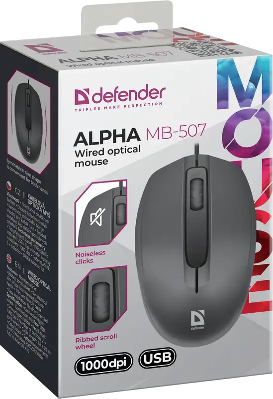 MYSZ DEFENDER ALPHA MB-507 OPTICAL 1000dpi 3P CZARNA SILENT — 4