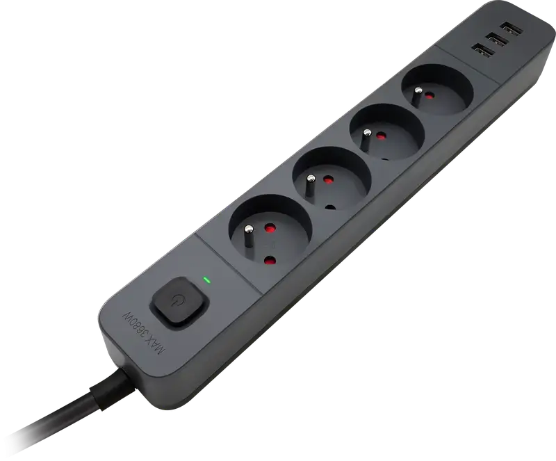 LISTWA DEFENDER SFS 133 4G+3xUSB 1.5m CZARNA — 2