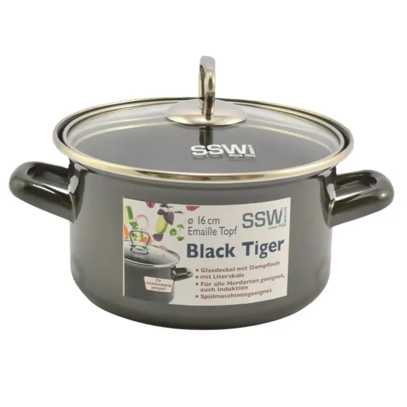 garnek emaliowany + pokrywka 16cm BLACK | 122216