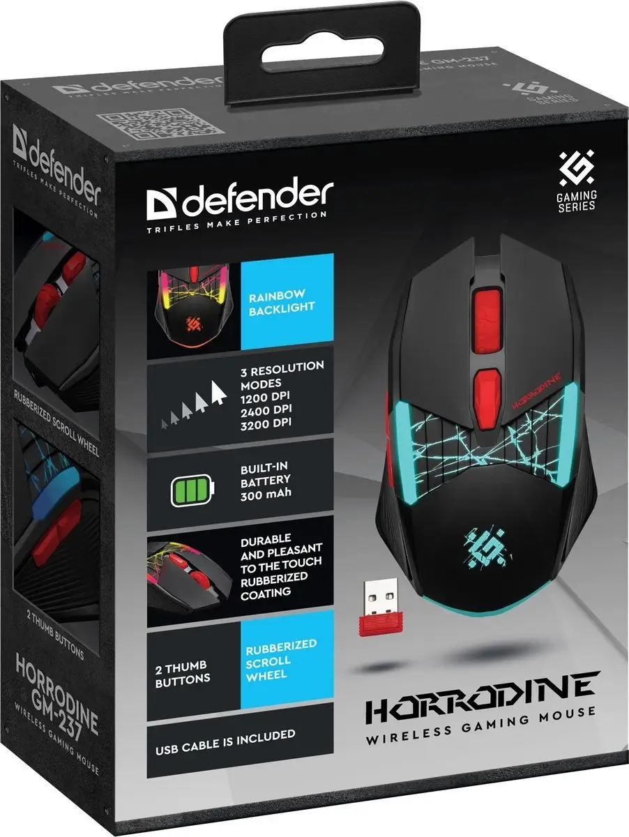 MYSZ DEFENDER GM-237 HORRODINE RF 3200dpi 6P CZARNA — 6