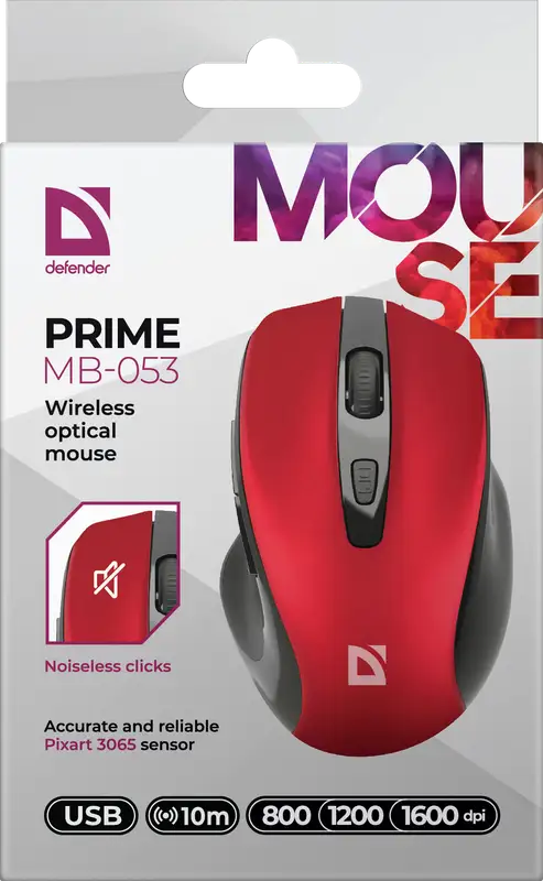 MYSZ DEFENDER PRIME MB-053 RF BEZPRZEWODOWA SILENT CZERWONA OPTICAL — 6