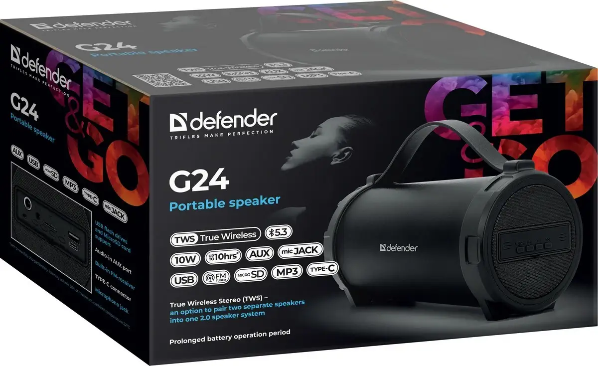 GŁOŚNIK DEFENDER G24 BLUETOOTH/FM/TF/USB 10W CZARNY — 3