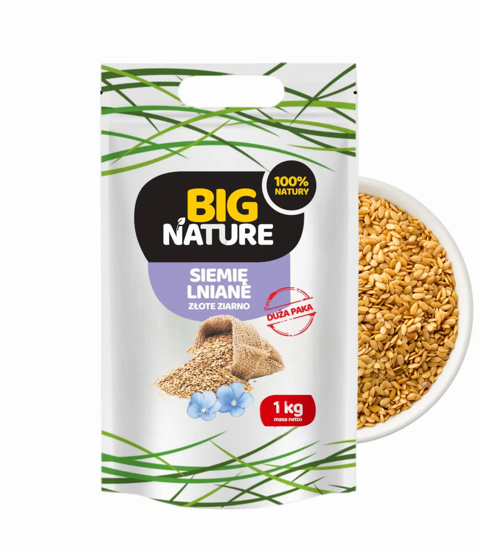 Siemię lniane ZŁOTE ziarno 1kg Duża Paka - BIG NATURE