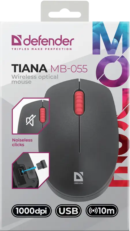 MYSZ DEFENDER TIANA MB-055 RF BEZPRZEWODOWA SILENT CZARNA 1000dpi 3P — 4