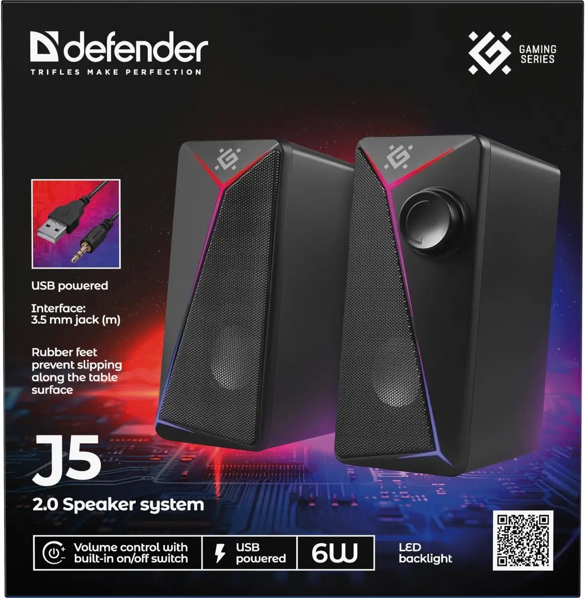 GŁOŚNIKI DEFENDER J5 2.0 6W LED USB CZARNE — 10
