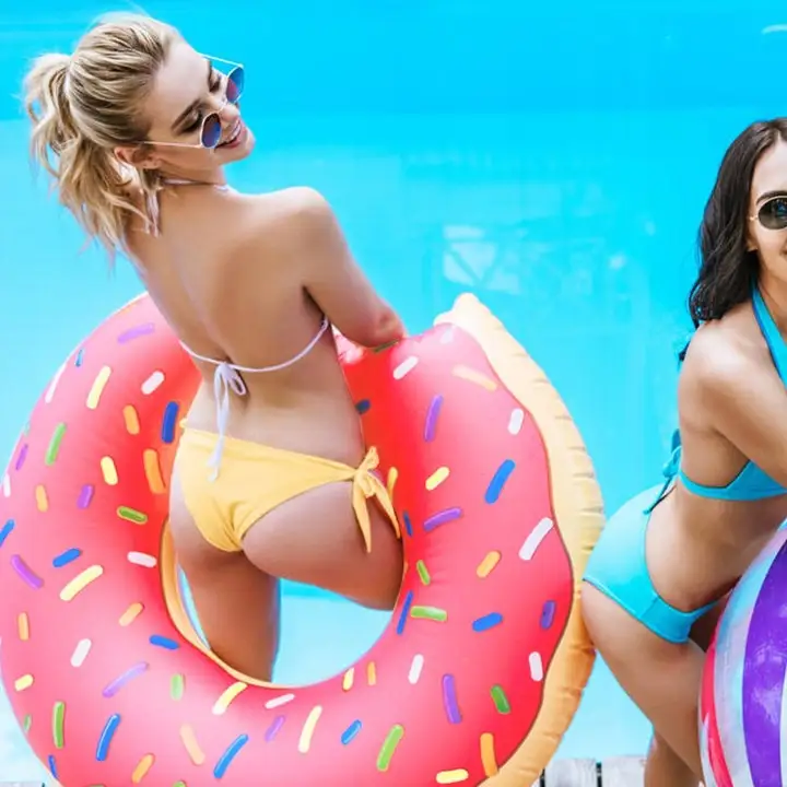 Duże koło dmuchane donut różowy 120cm materac do wody pływania na basen xxl — 9